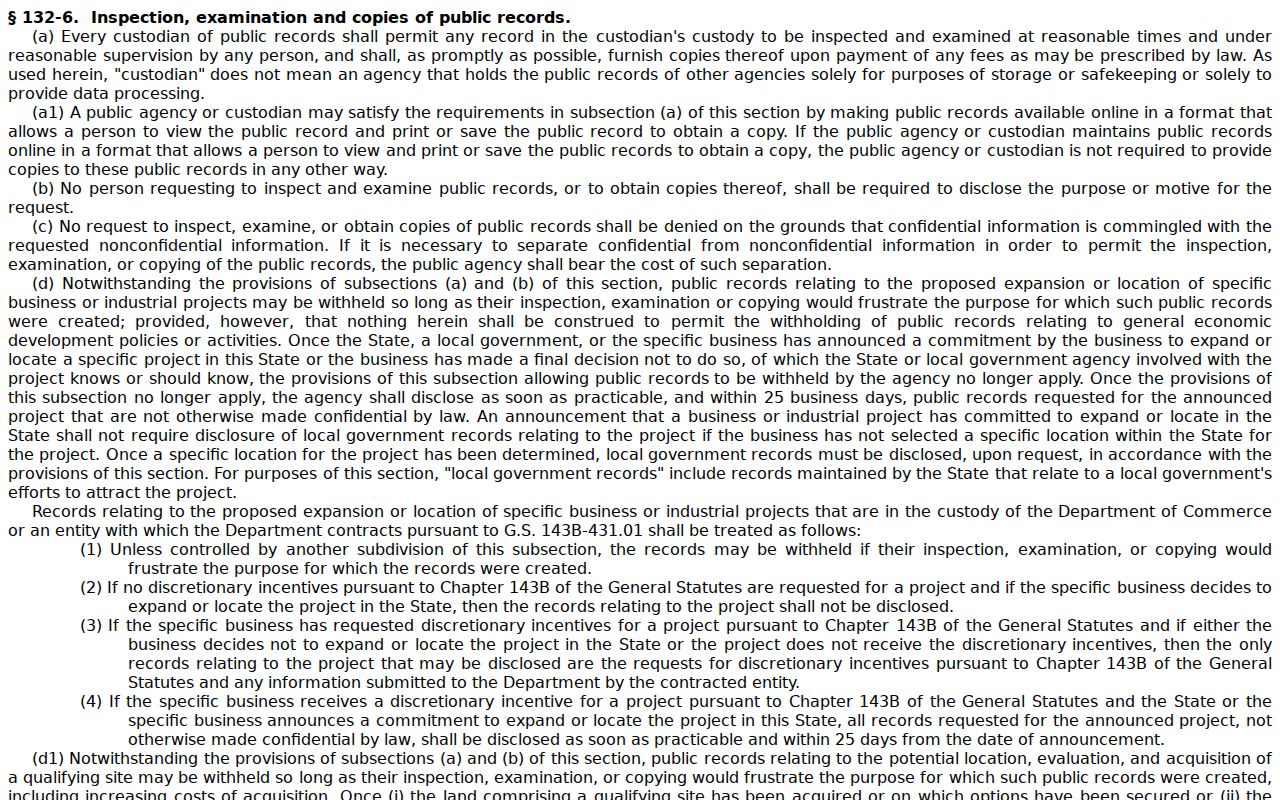North Carolina arrest and charge records inspection law