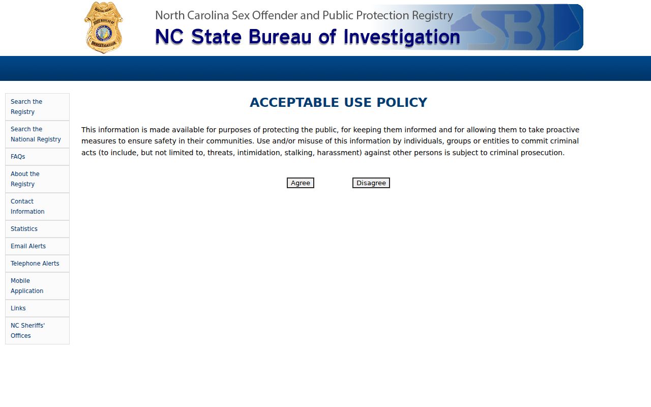 North Carolina arrest records and sex offender registry distinction