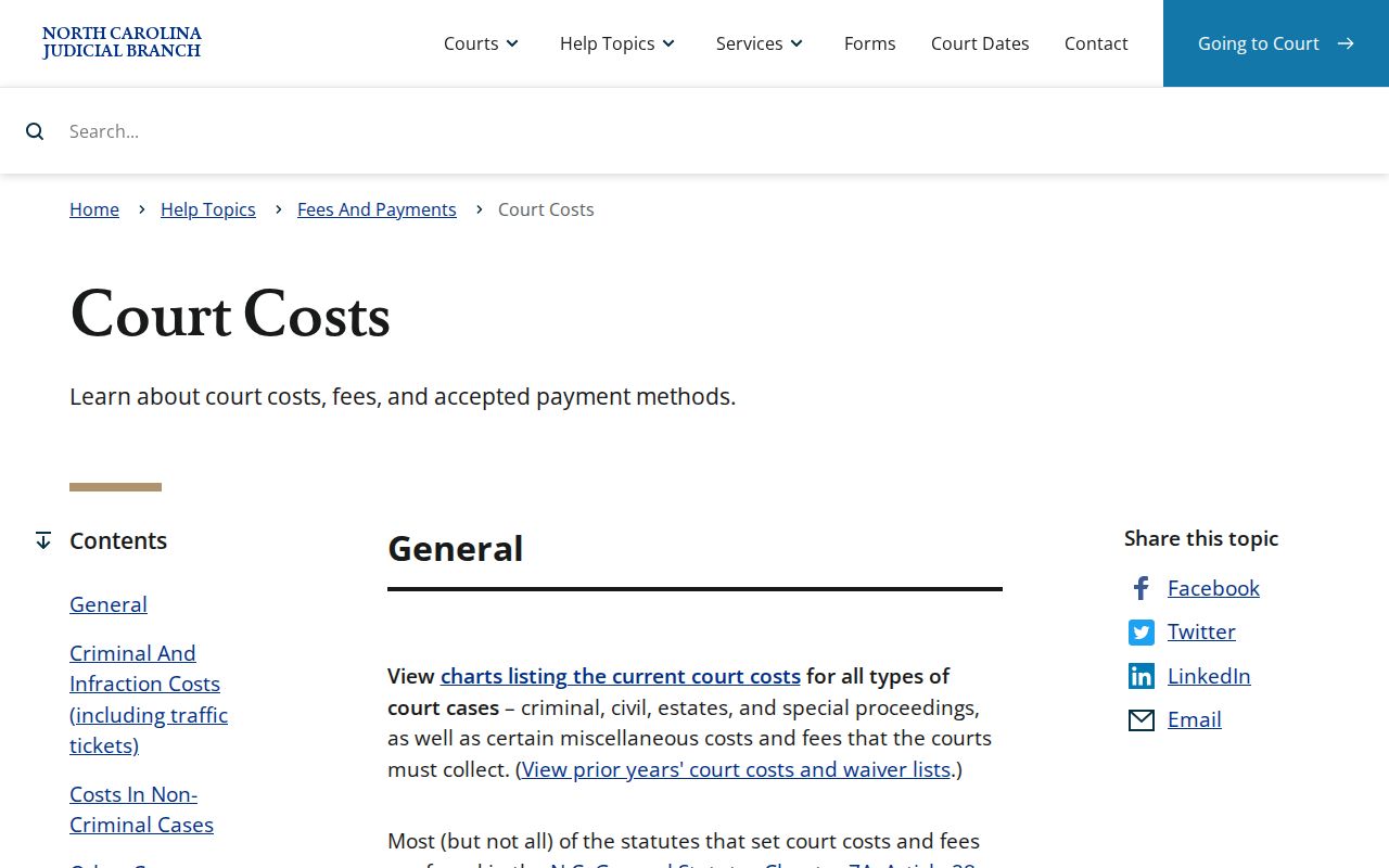 North Carolina court clerks costs and payment rules