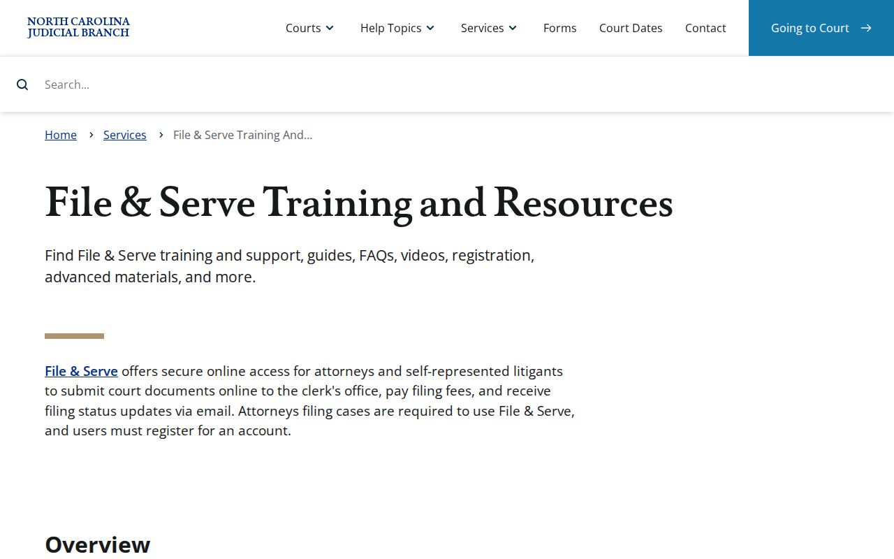 North Carolina court dockets File and Serve resources