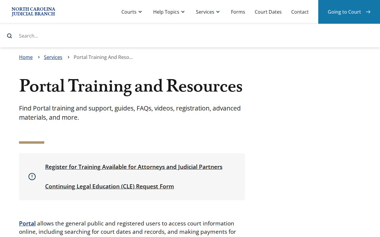North Carolina court dockets Portal training resources