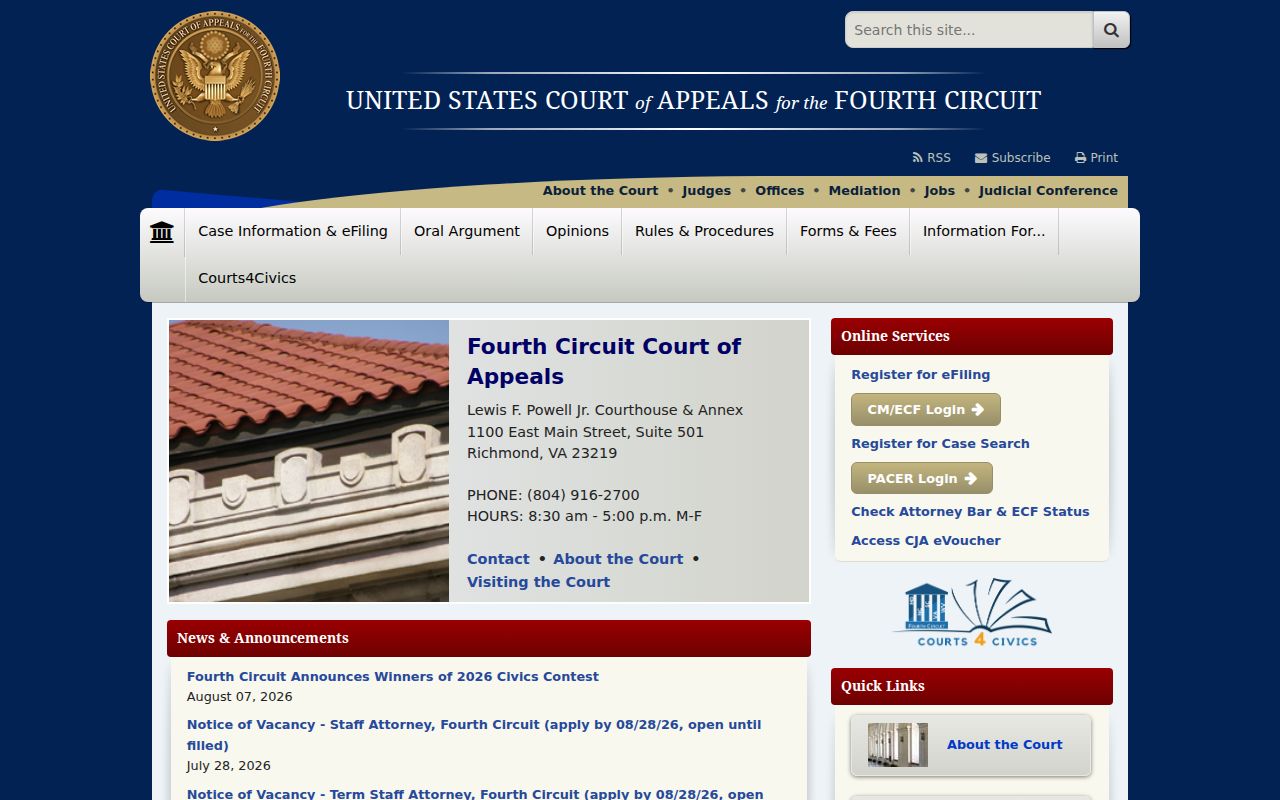 North Carolina federal court dockets Fourth Circuit