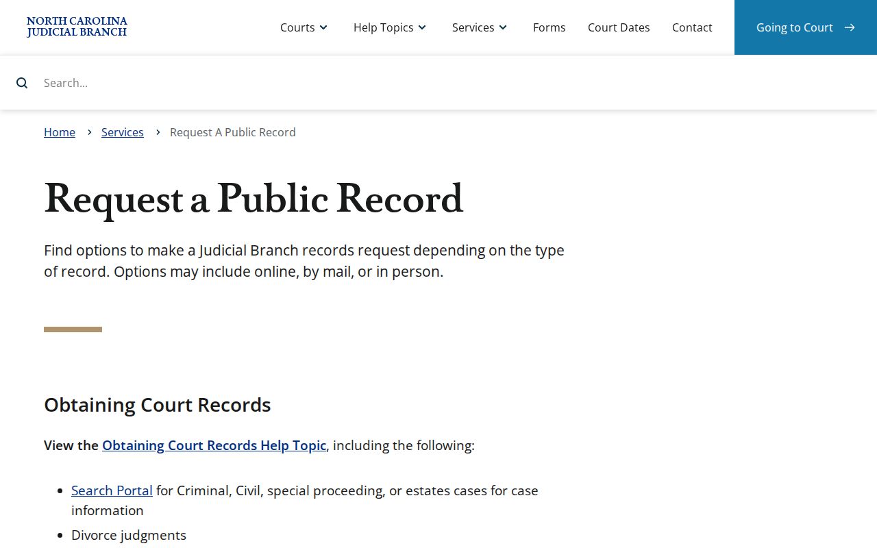 North Carolina court records administrative request form