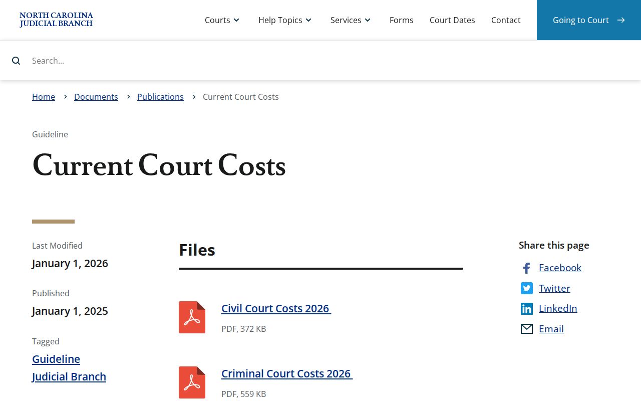 North Carolina court records cost charts