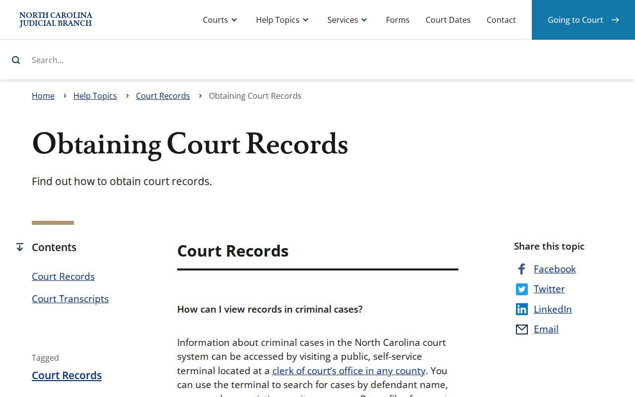 North Carolina court records access routes