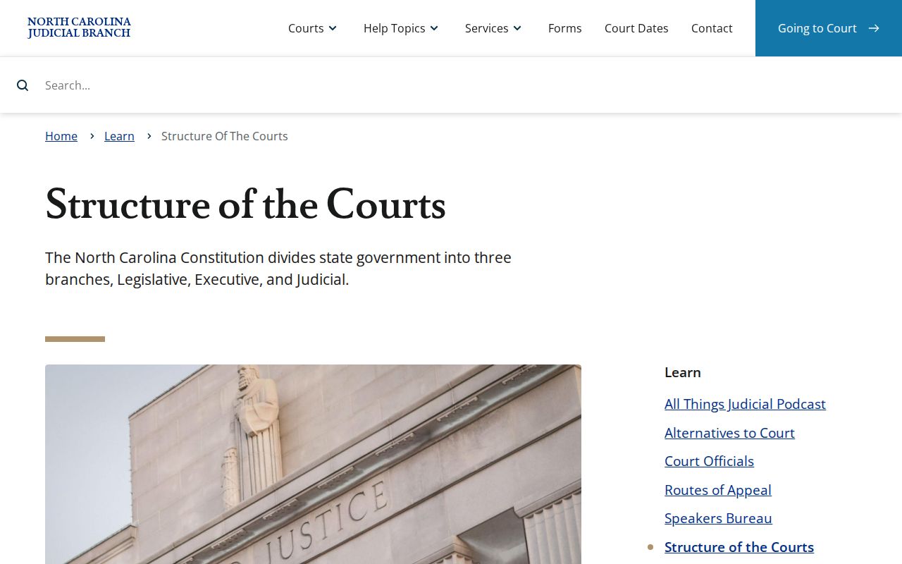 Historic unified North Carolina court system structure