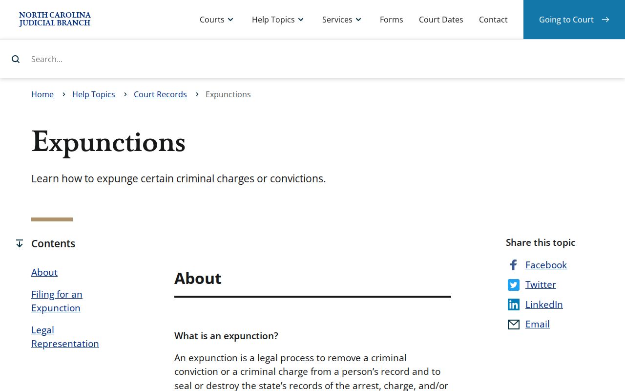 North Carolina criminal court record expunction eligibility