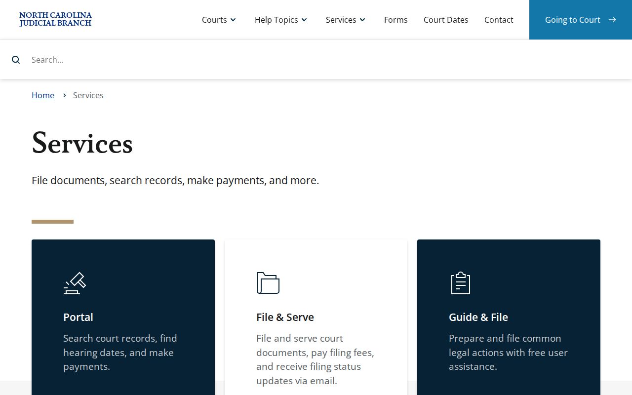 North Carolina court records statewide services directory