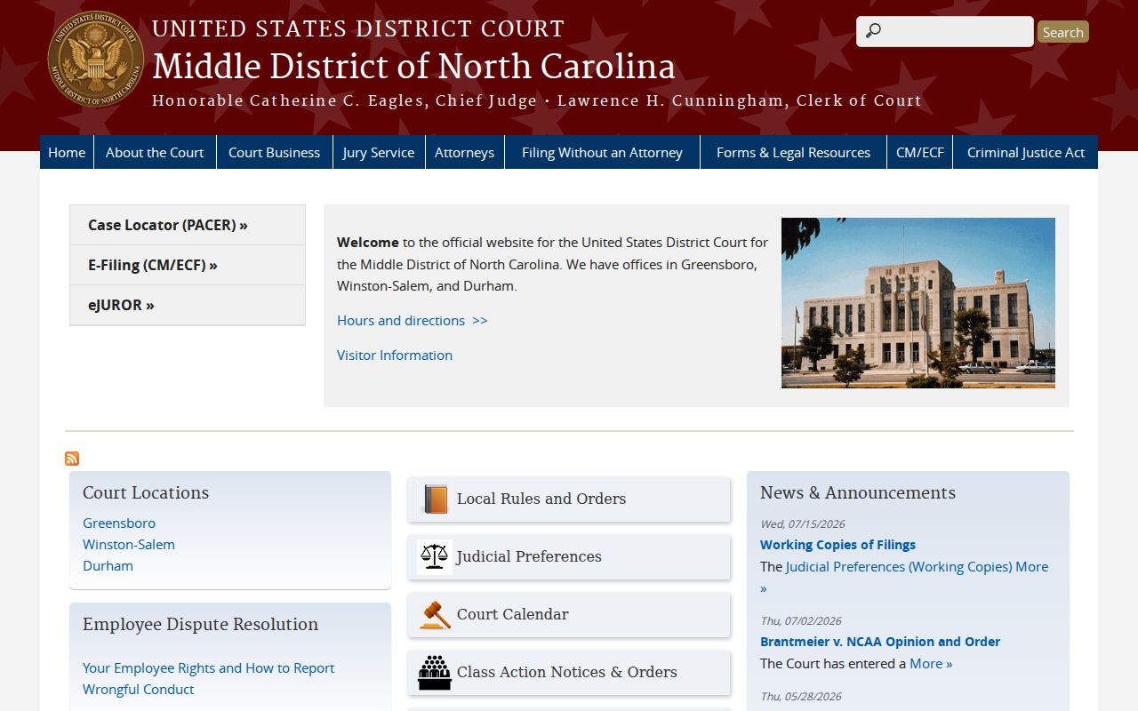 North Carolina court records Middle federal district court