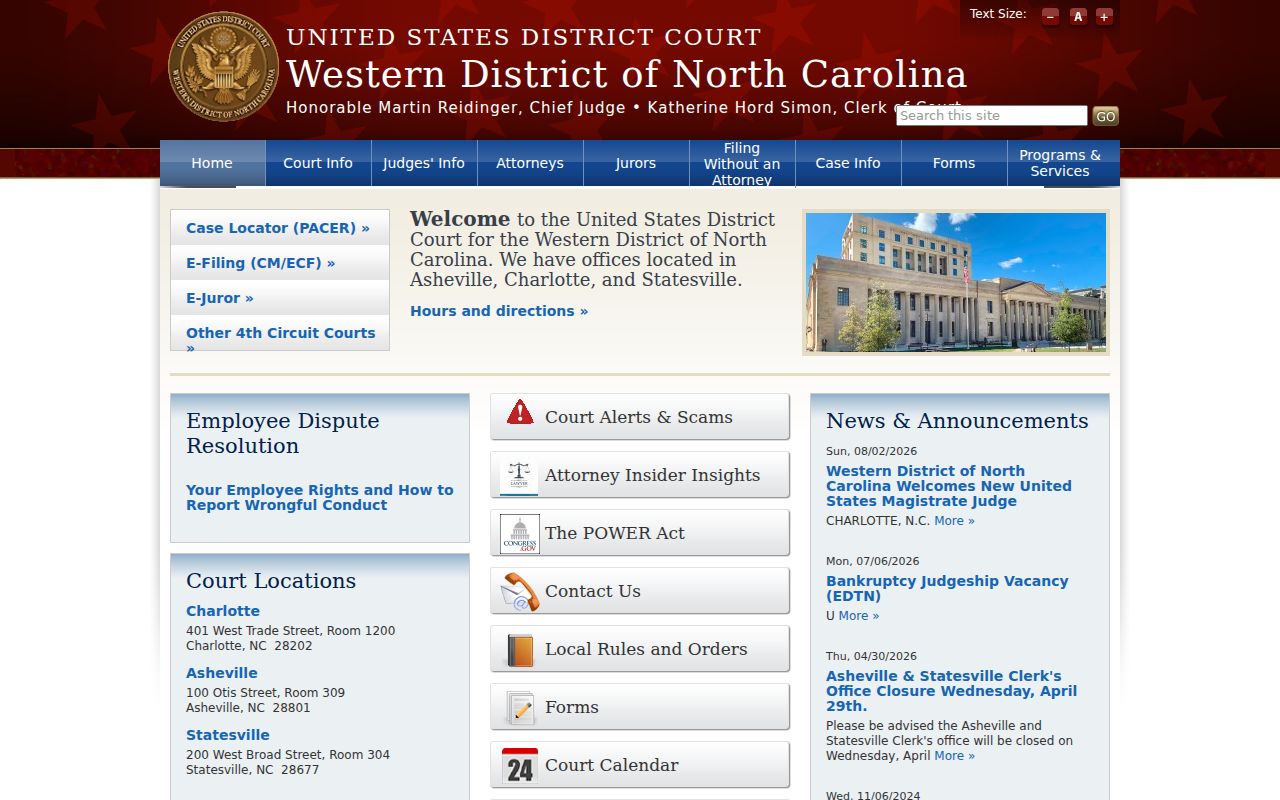 North Carolina court records Western federal district court