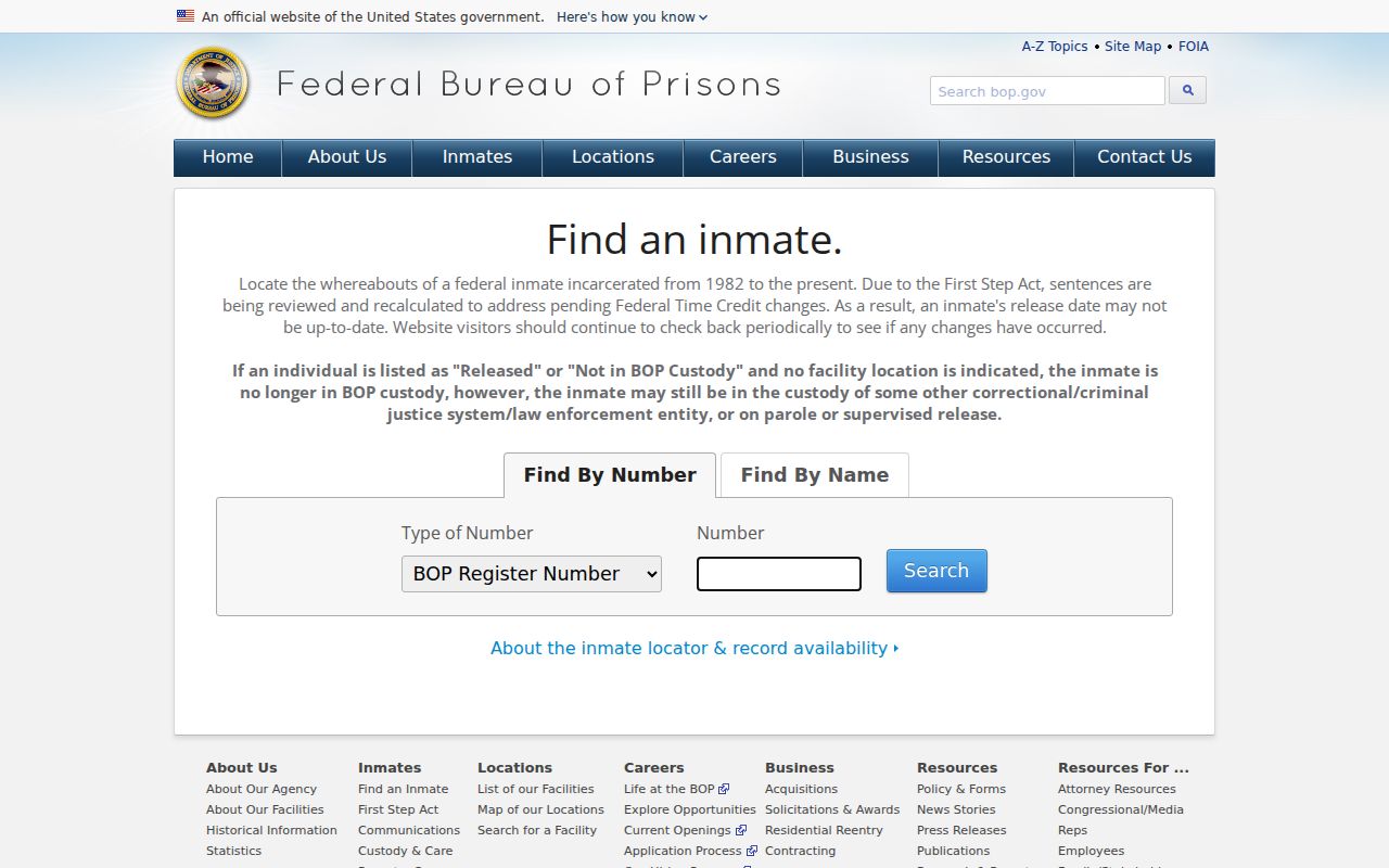 North Carolina inmate records federal Bureau of Prisons locator