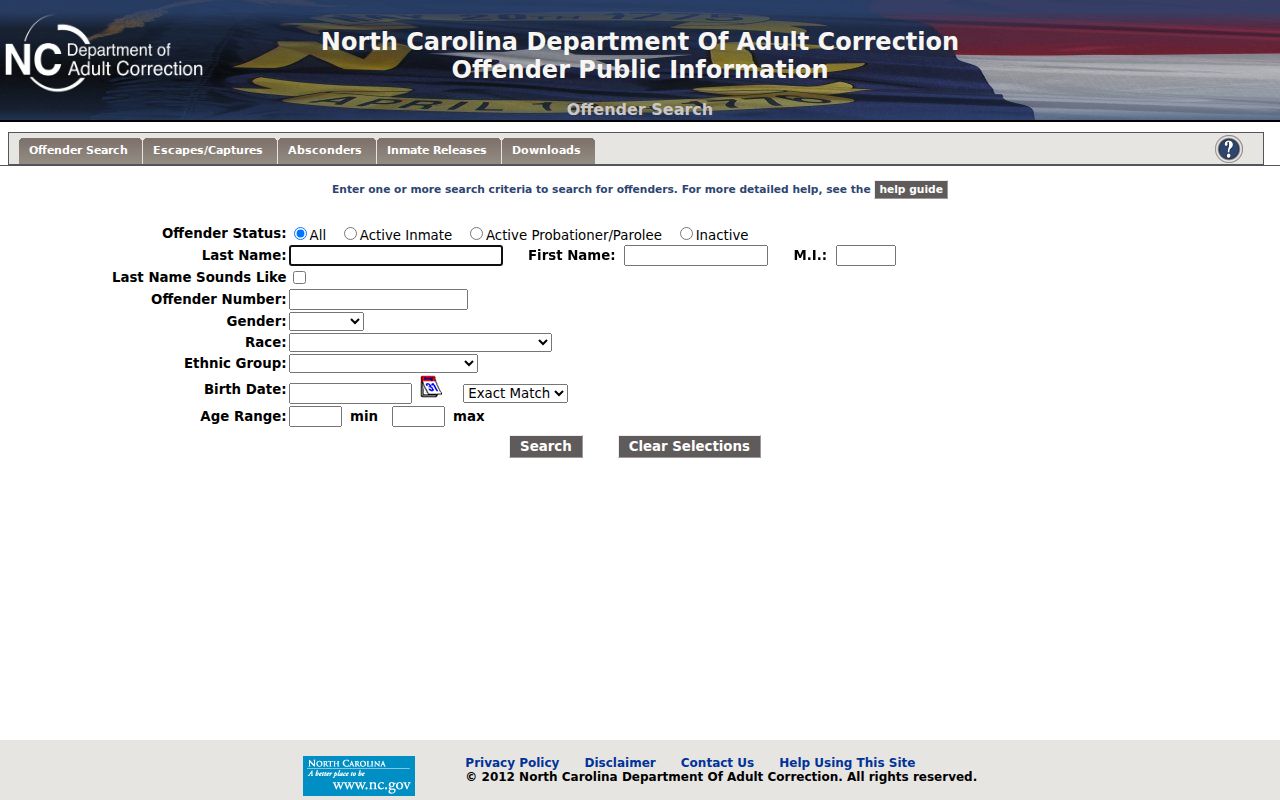 North Carolina inmate records DAC Public Offender Search