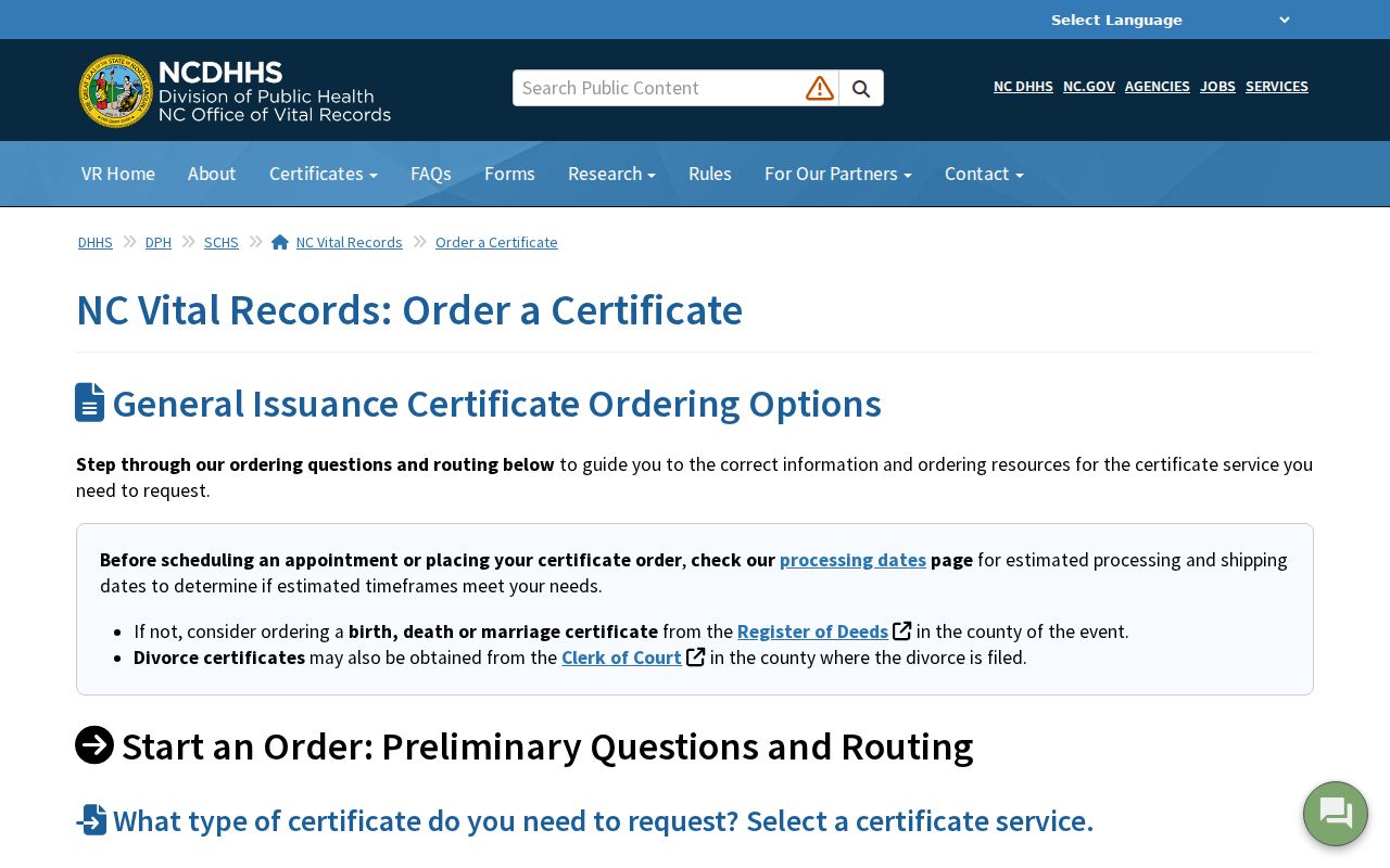 North Carolina certified marriage and divorce record ordering