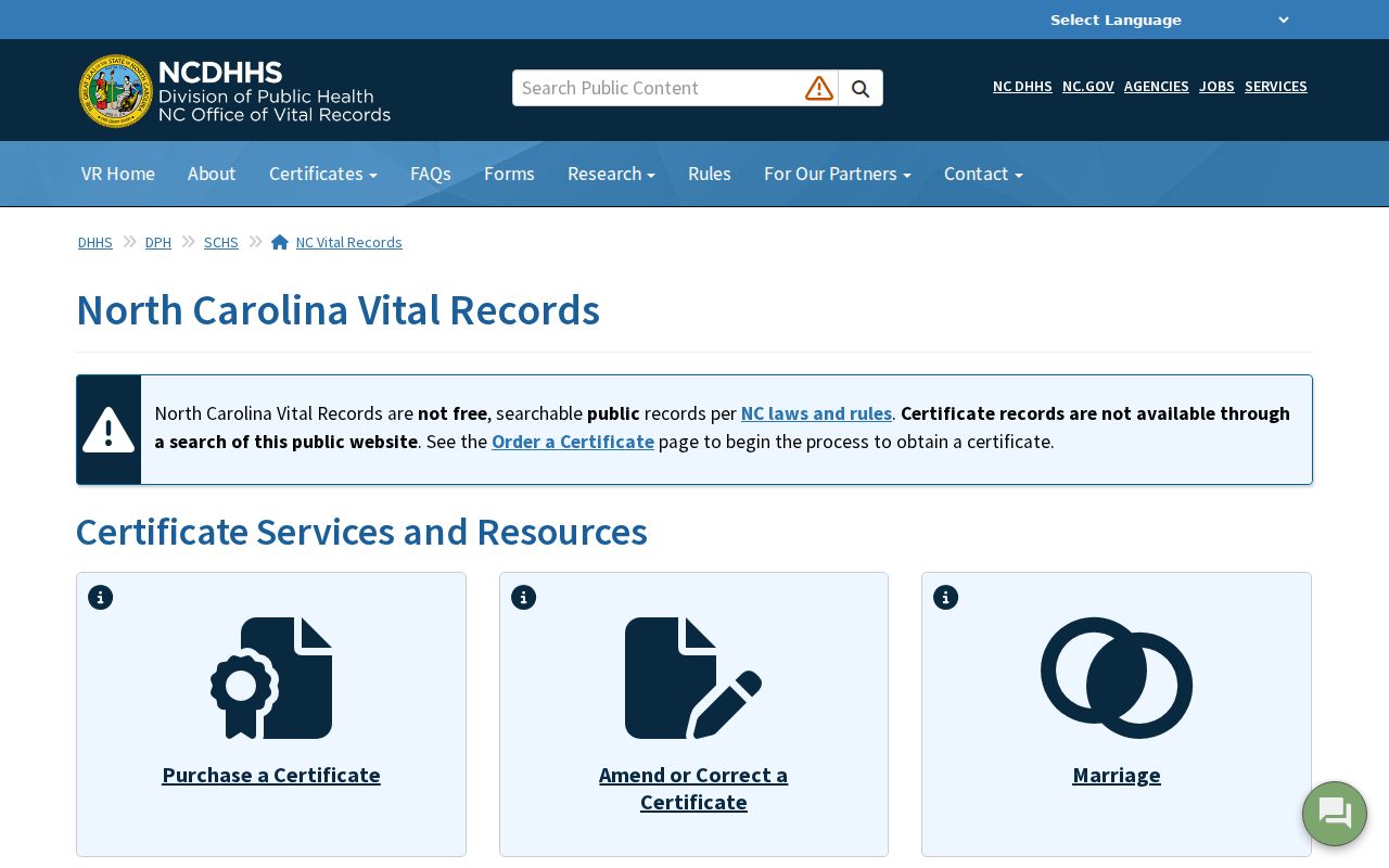 North Carolina marriage and divorce Vital Records office