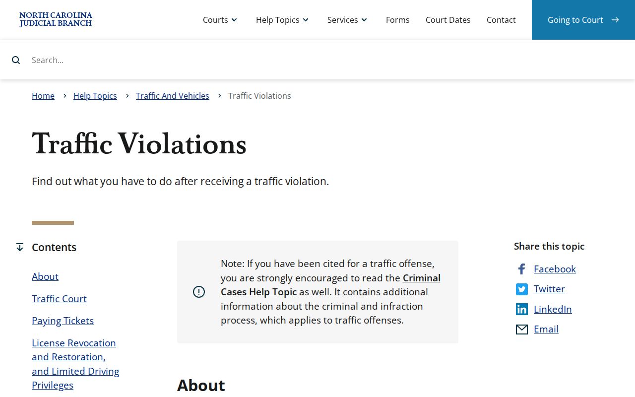 North Carolina traffic court records and violation guidance